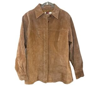 Live a Little Y2K Brown Suede 100% Leather Shirt Jacket Shacket Button Front S